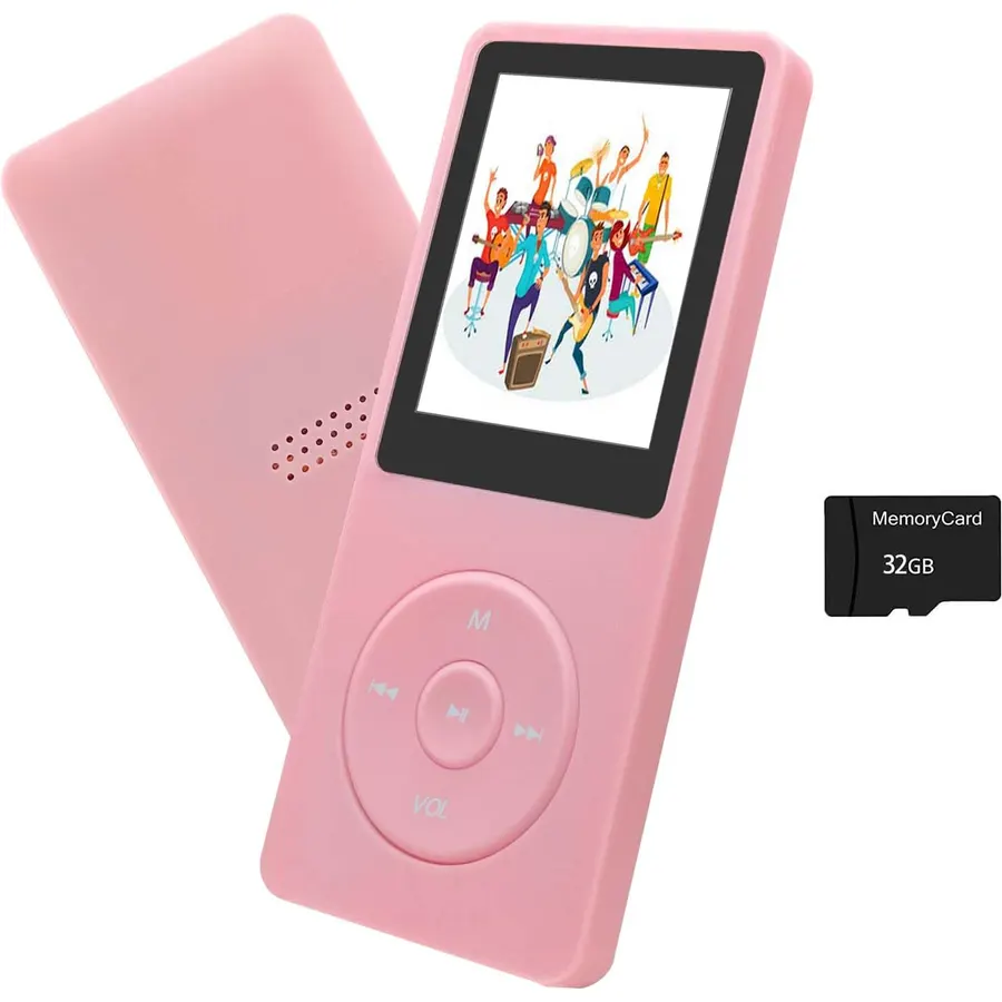 MP3 Player 32GB with Speaker Earphones Portable Music Player for Kids Support FM Radio Voice Recorder E-Book Support up to 128GB Pink