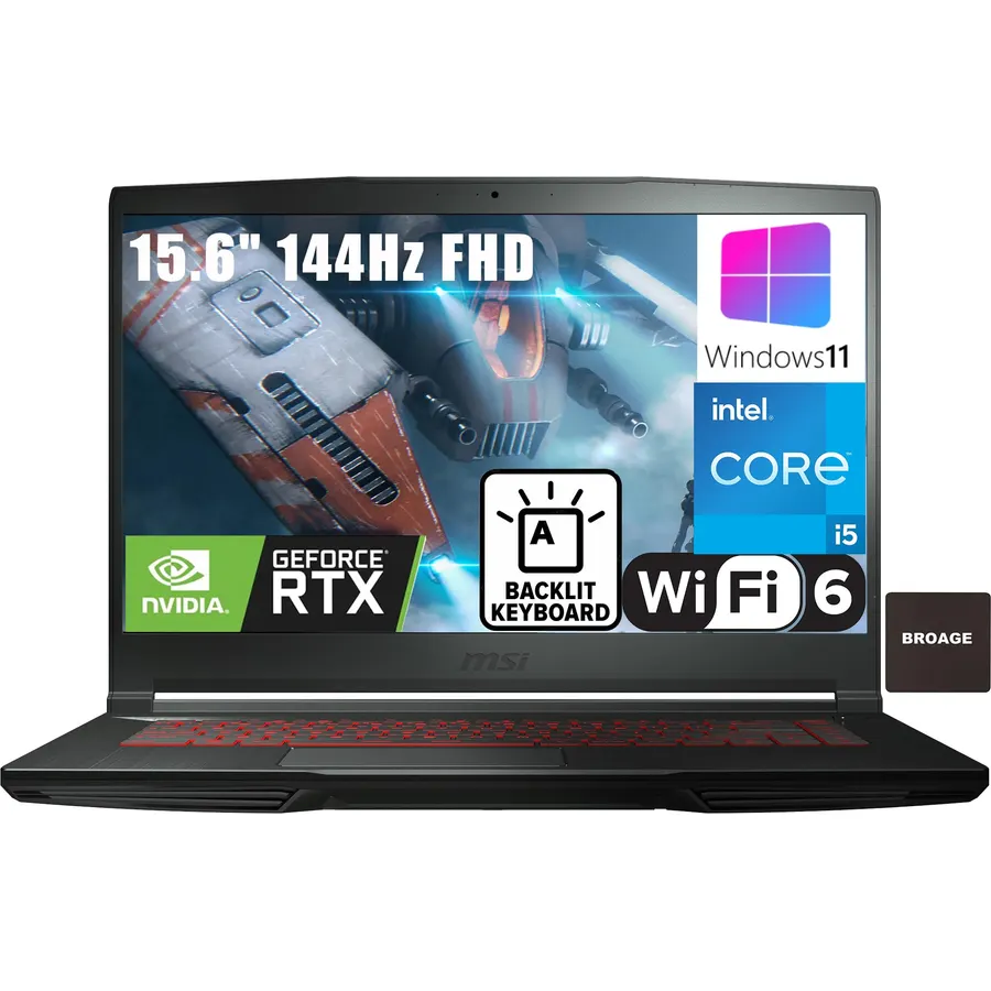 MSI GF63 Thin 15.6" 144Hz FHD Gaming Laptop Computer, Intel Hexa-Core i5-11400H (Beat i7-10875H), 32GB DDR4 RAM, 1TB PCIe SSD, GeForce RTX 3050 4G, WiFi6, BT5.1, Backlit Keyboard, Windows 11, Zivcul
