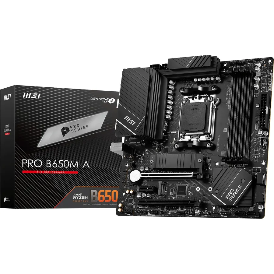 MSI PRO B650-S WiFi V1 Motherboard, ATX - Supports AMD Ryzen 9000/8000 / 7000 Series Processors, AM5 - DDR5 Memory Boost 6000+MHz/OC, 2 x PCIe 4.0 x16, 2 x M.2 Gen4, Wi-Fi 6E