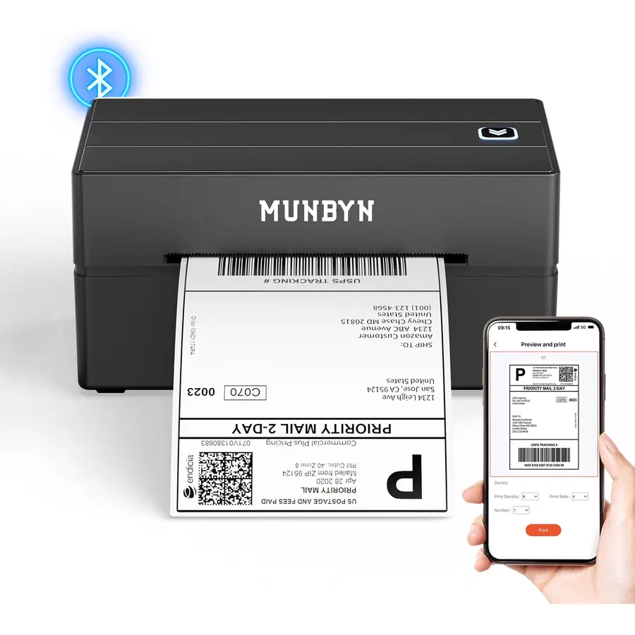 MUNBYN Bluetooth Thermal Label Printer, Wireless 4x6 Shipping Label Printer