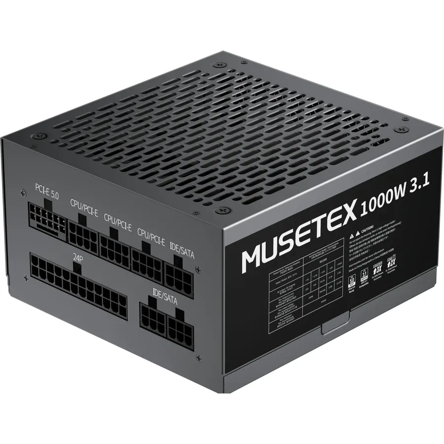MUSETEX PC Power Supply 1000W, ATX 3.1 & PCIE 5.0 Gaming Power Supply, Full Modular ATX Power Supply, 105°C-Main Capacitors, With 12V-2x6 Cable, 140mm Ultra Quiet Cooling Fan, PC PSU, (Black) (MU1000)