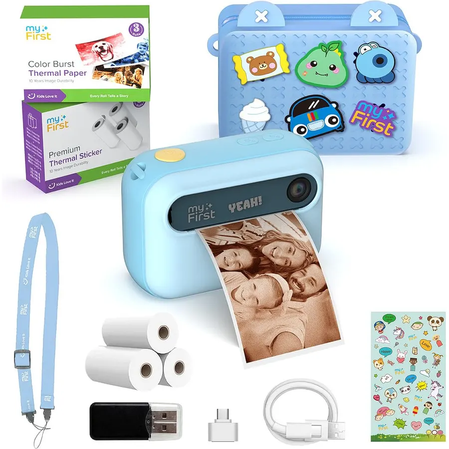 myFirst Kids Camera Instant Print, 16MP with 9 Rolls Paper, Travel Case