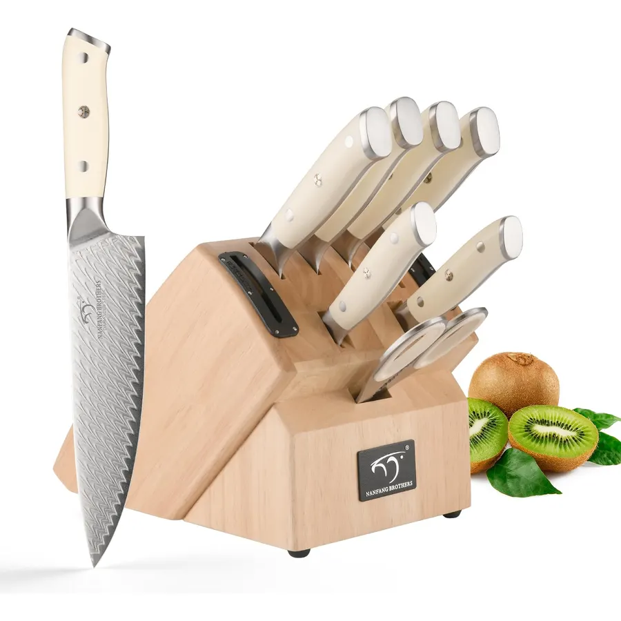 NANFANG BROTHERS® 19-Piece VG10 Damascus Knife Set, Rubberwood Block