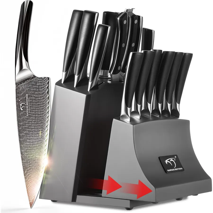 NANFANG BROTHERS 15-Piece Damascus SteelChef Knife Set, Grey