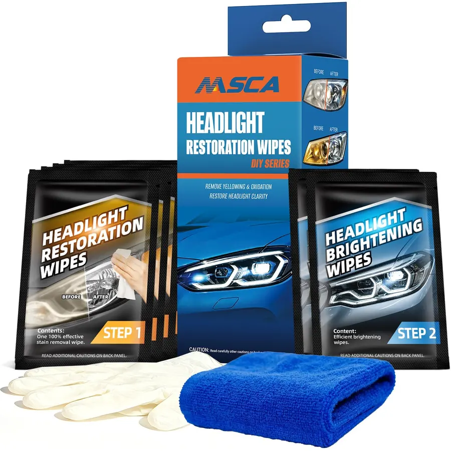 NASCA Headlight Restoration Kit Wipes, 2-Step Oxidation & Yellowing Remover