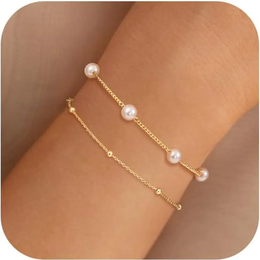 NECOCY Pearl Bracelet for Women, 14K Gold Plated/Silver Plated Bracelet