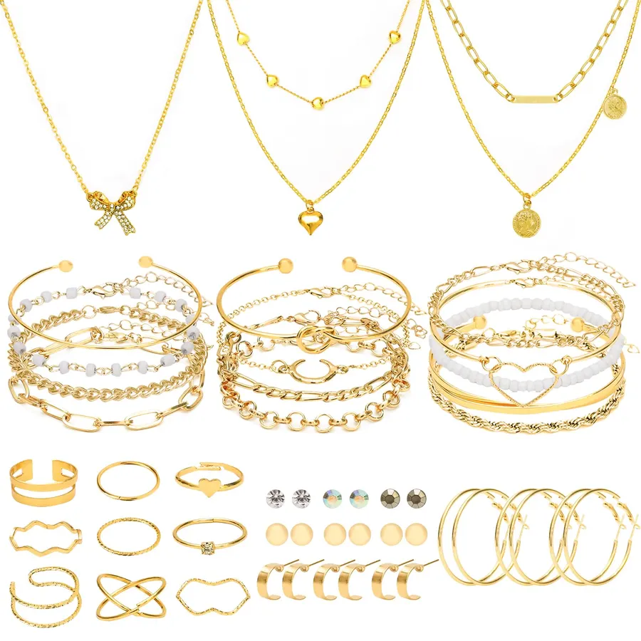 NEWITIN 69 Pcs Gold Jewelry Set for Women Hypoallergenic Bohemian Jewelry