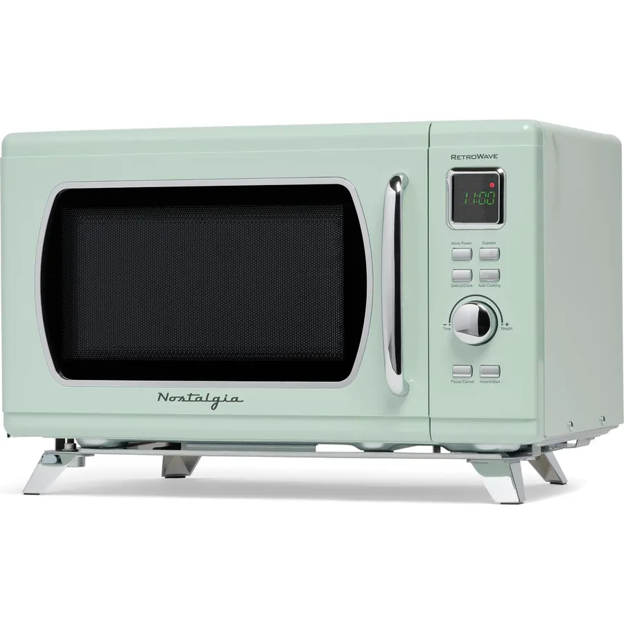 Nostalgia Mid-Century Retro Countertop Microwave Oven - Large 900-Watt - 0.9 cu ft - 8 Pre-Programmed Cooking Settings - Digital Clock - Kitchen Appliances - Seafoam Green