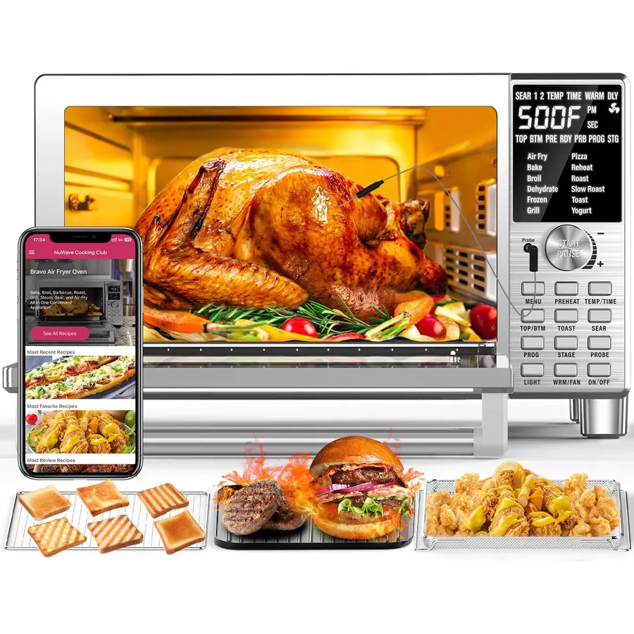 Nuwave Bravo XL Air Fryer Toaster Smart Oven, Countertop Grill/Griddle