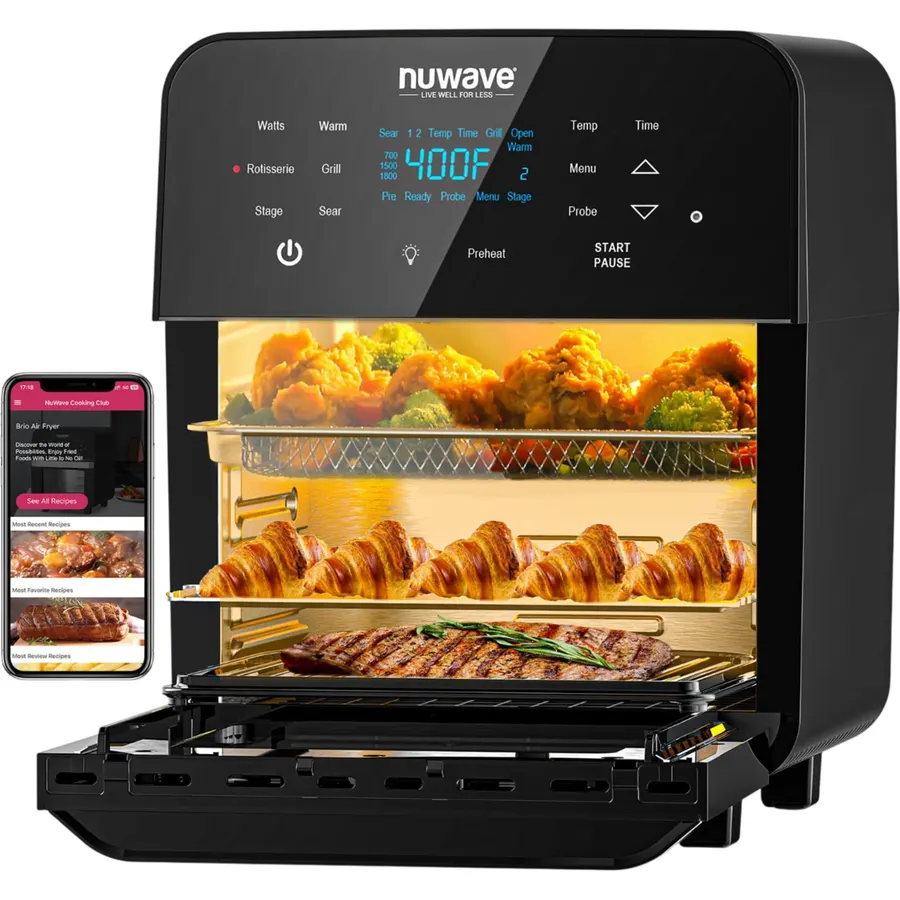 Nuwave Brio 15.5Qt Air Fryer Rotisserie Oven, 50°-425°F Temp Controls