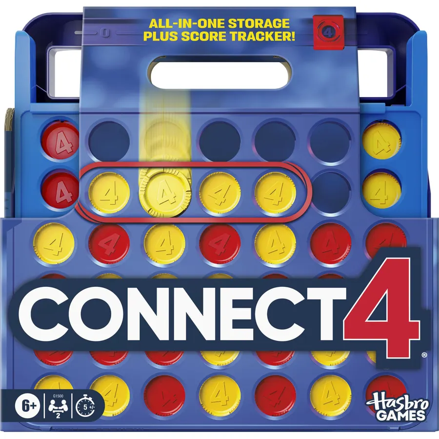 Official Hasbro Games Connect 4 Game (2025 Edition) | All-in-1 Storage, Carrying Case, Score Tracker | Ages 6+ | 2 Players | Family Games for Kids
