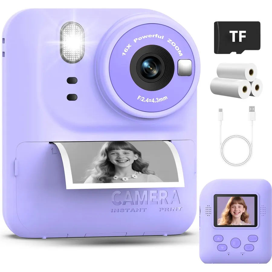 TIATUA Kids Camera Instant Print, Camera for Kids with Printable Photos, Toddler Camera Toys for Children Ages 3-14, Digital Camera Birthday Gifts for Girls 4 5 6 7 8 9 10 11 12 13 Years Old (Purple)