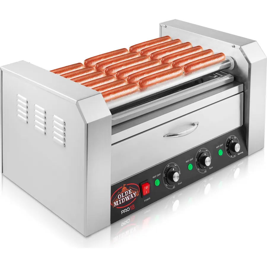 Vexon Commercial 11-Roller Hot Dog Cooker Machine, Holds 30 Hot Dogs, 1670W Non-Stick Stainless Steel Sausage Grill for Parties Events Food Stalls