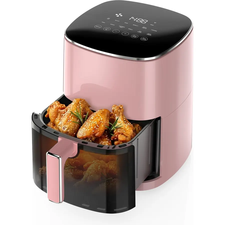 OLIXIS 12-in-1 Air Fryer 6.34 Quarts, Visable Airfryer with Window, 400°F, Roast, Reheat, Dehydrate, Bake, Steam, Fries, Custard, Chicken, Wings, Sea Food, Vegetabels, Fairy Pink