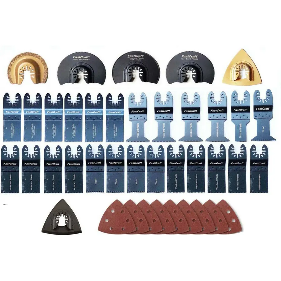 Oscillating Tool Blades, Mutil Tool Blade Kit, FastCraft 40pc Wide Assortment Blades Half Moon Sander Pack All Industrial & PRO Grade Tough Cut -Power Multi Tool Sold Separately- Bulk Pack [No Box]