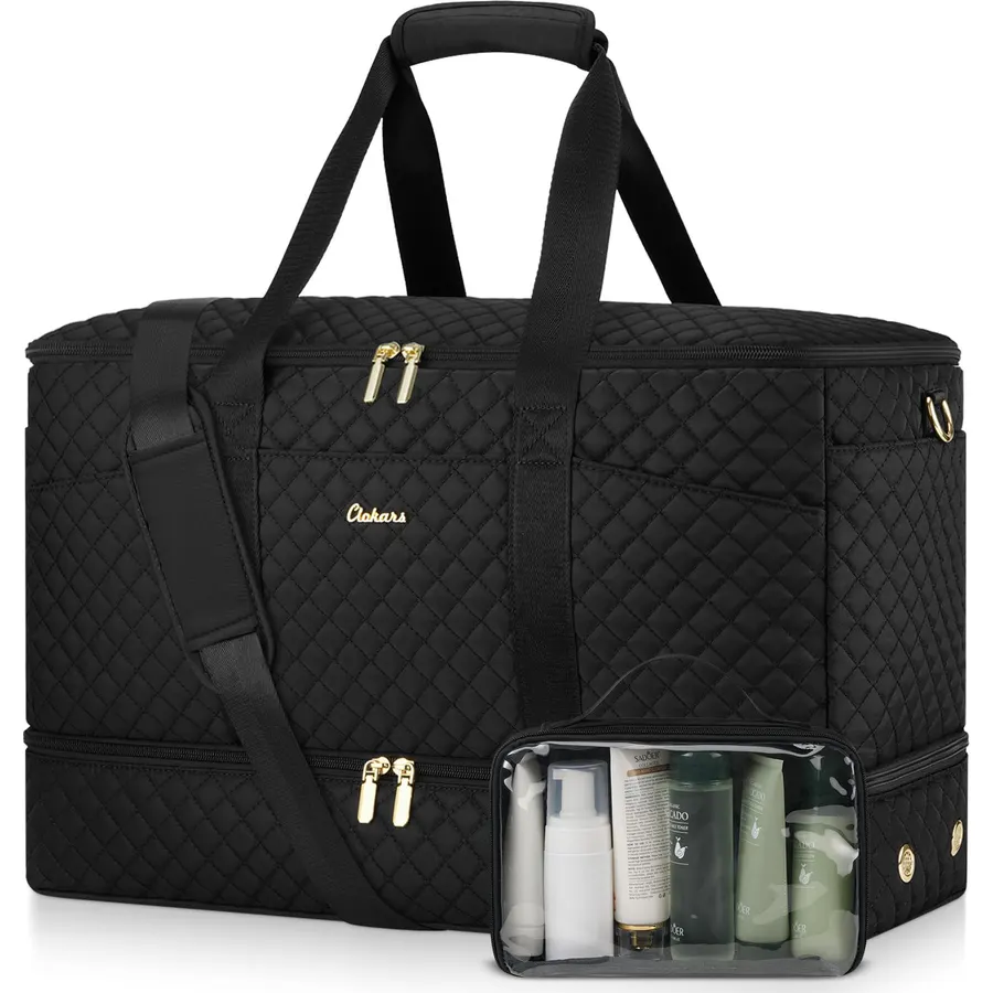 BAGSMART Travel Duffel Bags with Dividers, 32L Gym Duffle Bag with Laptop Compartment, Carry On Weekender Overnight Bag, Shoe Bag, PVC Wet Pocket, Brown