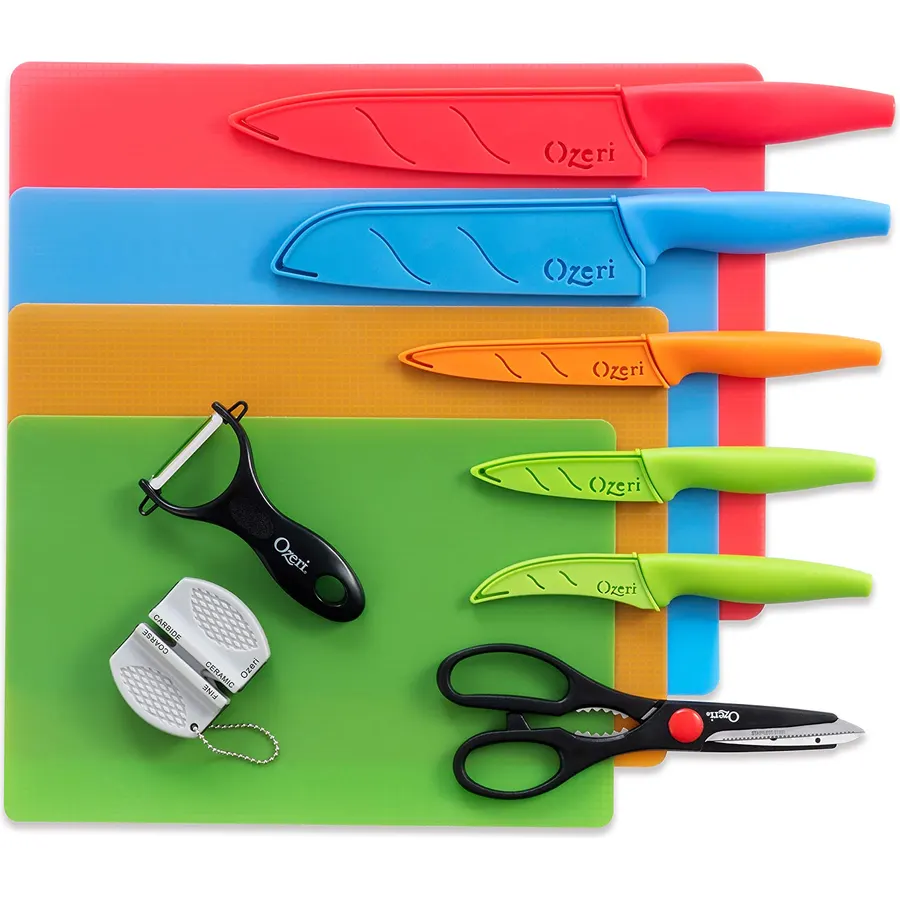 Ozeri 17-Piece Color-Coded Stainless Steel Knife & Cutting Mat Set