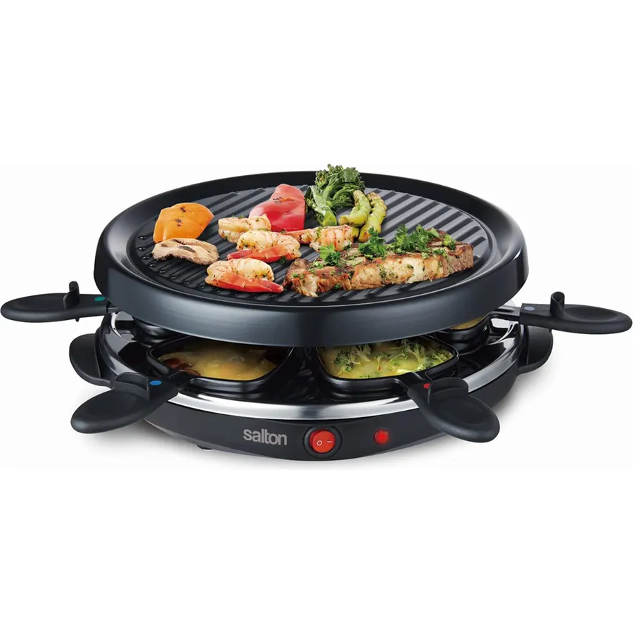 Party Grill & Raclette by Salton | 6-Person Smokeless Indoor Grill | Non-Stick Grill Plate