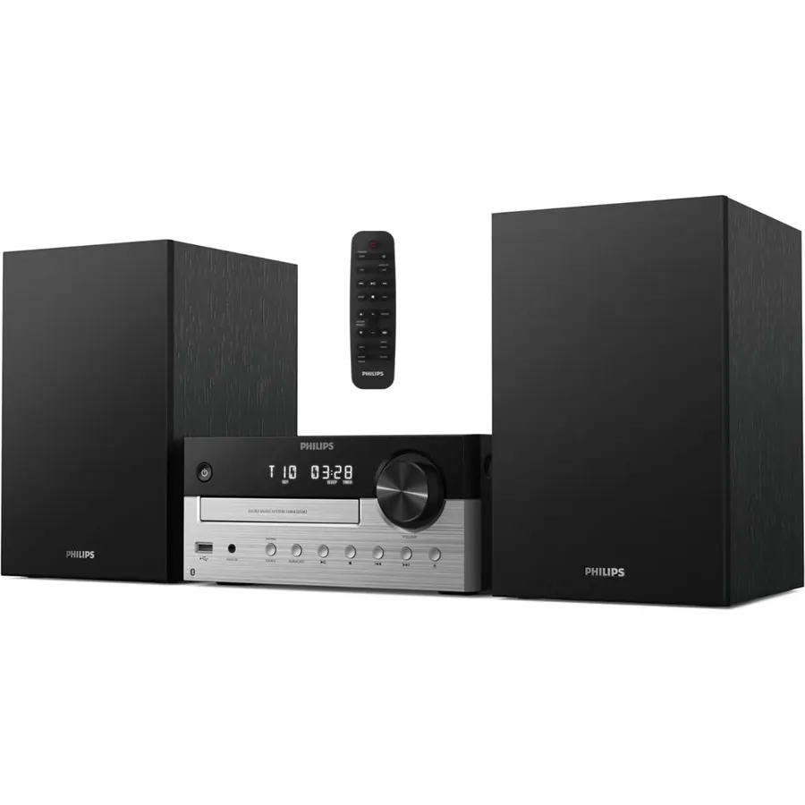 Philips Bluetooth Stereo System for Home with CD Player, MP3, USB, Audio in, FM Radio, Bass Reflex Speaker, 18W, Remote Control Included