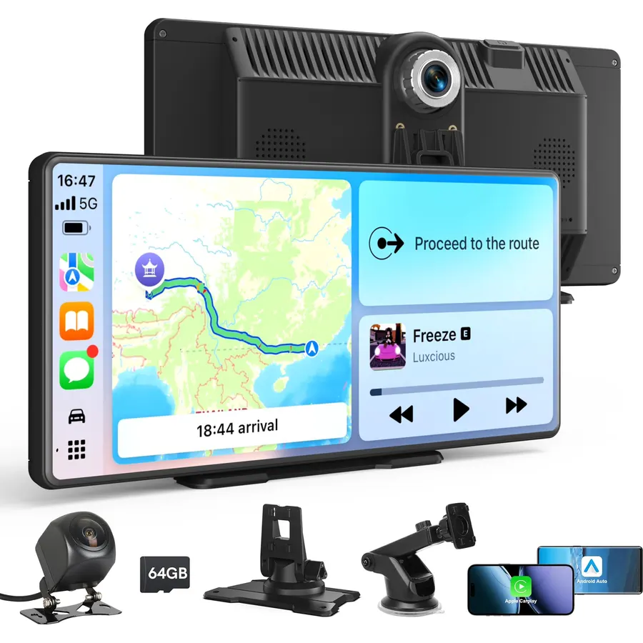 Plimpton Portable Wireless Carplay Screen - 10.36'' HD Touchscreen for Apple CarPlay & Android Auto, Dash Cam, Voice Control, Loop Recording, Backup Camera, Mirror Link, FM, Bluetooth for All Vehicles