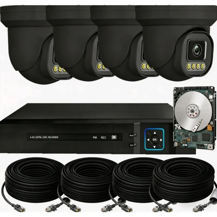 PoE Security Camera System Surveillance NVR Kits, 4pcs Cameras with Person/Pet/Vehicle Detection for 24-7 Recording（500GB HDD Inside）