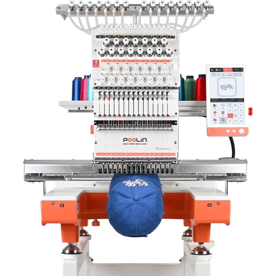 Poolin 15 Needle Commercial Embroidery Machine, 20" x 14" Large Embroidery Area,10" Touchscreen, InStitch OS5 System,270° Cap Embroidery, WiFi & USB, 11 Hoops for Hats, Shirts, Patches and Shoes
