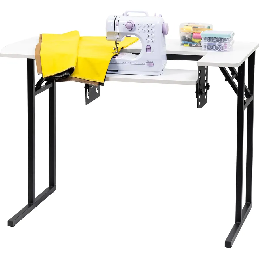 Portable Folding Sewing Table, Multipurpose Sewing Machine Table with Adjustable Shelf (Warm White)