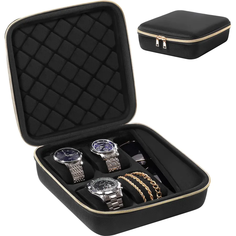 ProCase 4-Slot Travel Watch Case for Men, Hard Shell Storage Box -Black