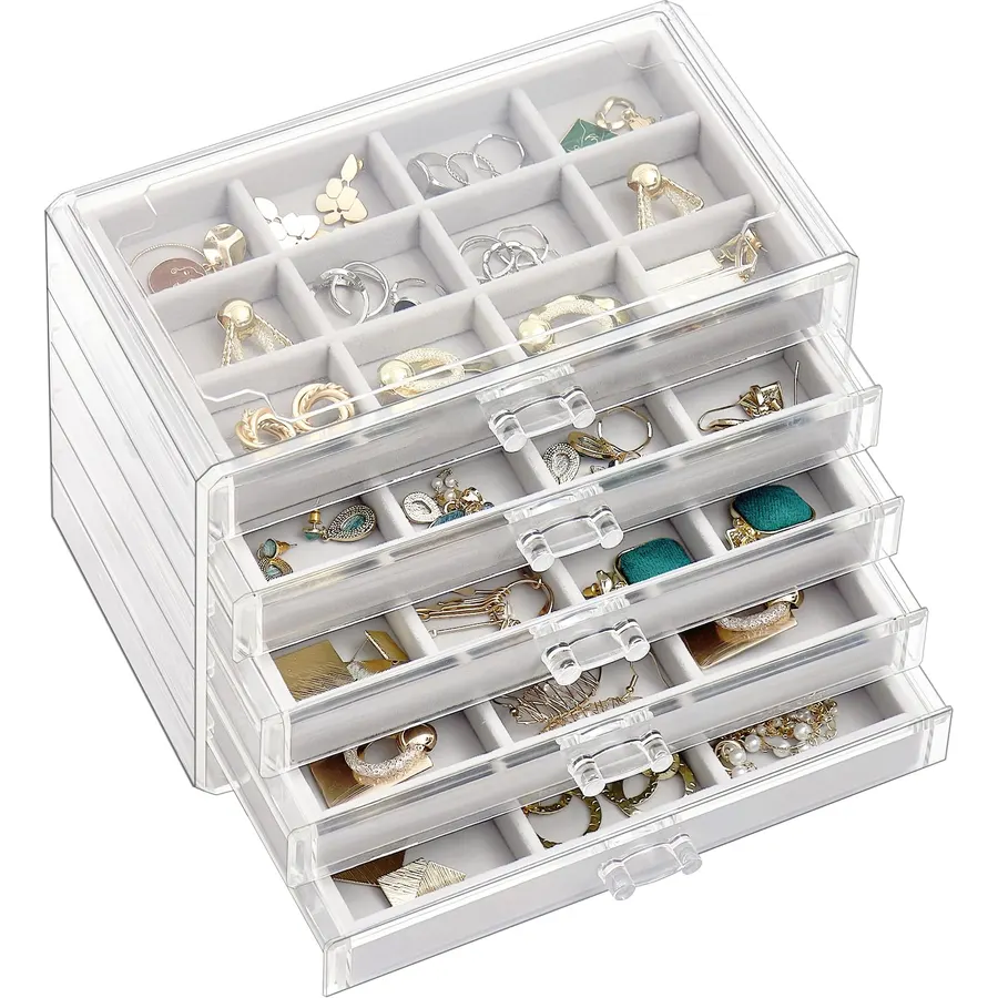 ProCase Earring Holder Organizer Jewelry Box with 5 Drawers, Grey