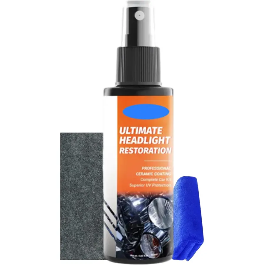 Professional Headlight Restoration Spray Kit,Headlight Restoration Kit - Ultimate Repair Coating, 120ml Liquid Shine with UV Protection, Yellow Stain Remover, for Car Truck SUV Lens Restorer，1 Set