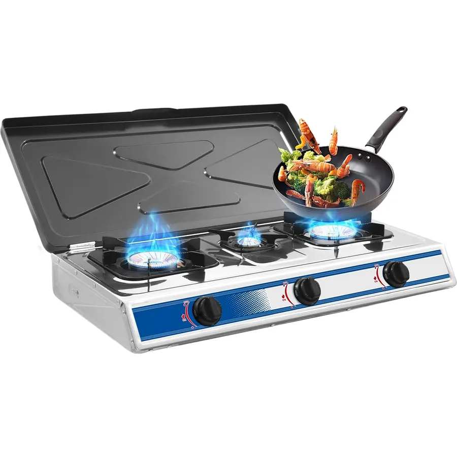 Propane Gas Cooktop 3 Burner Gas Stove Portable Gas Stove Stainless Steel Stove Three Burner Auto Ignition CampingThree Burner LPG for RV, Apartment, Outdoor
