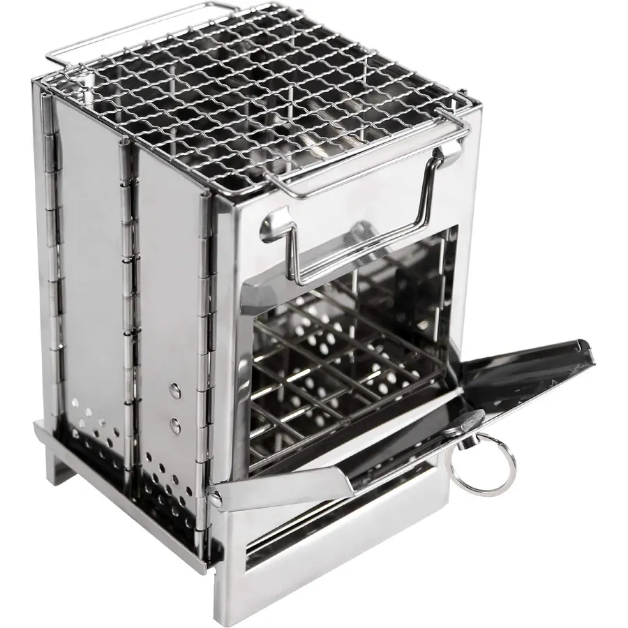REDCAMP Wood Burning Folding Camp Stove Stainless Steel Grid, Portable Collapsible Backpacking Stove Survival Rocket Stove for Hiking Outdoor Tent Camping Picnic BBQ, Samll