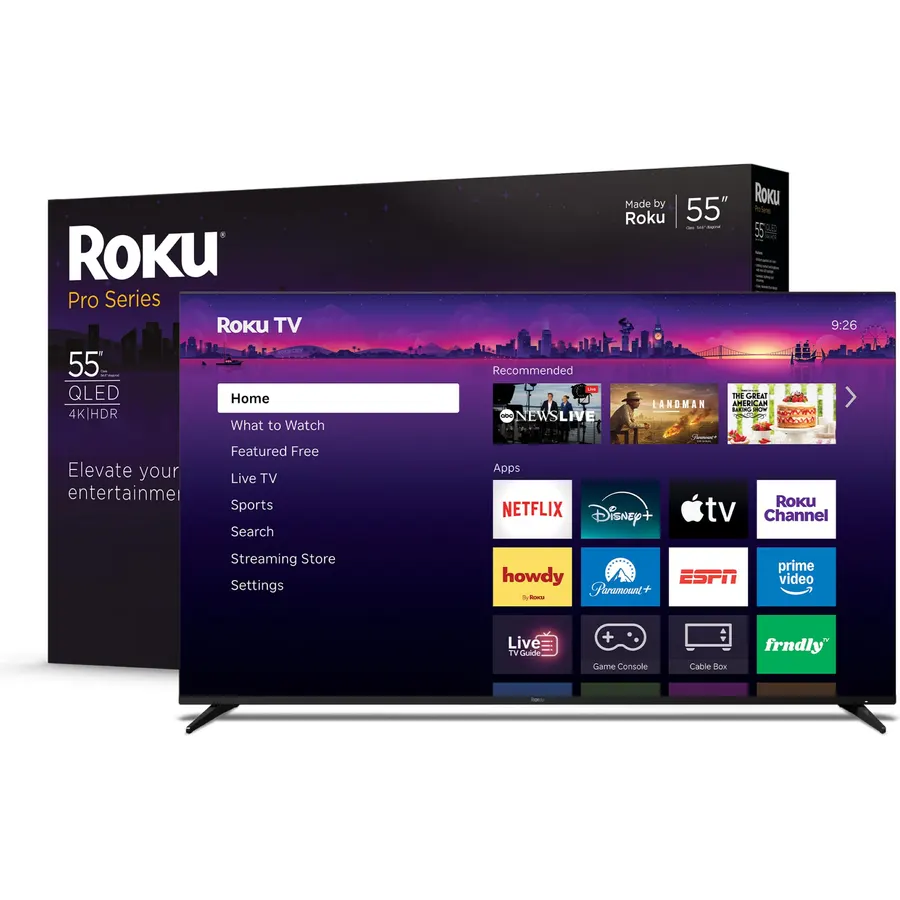 Roku Smart TV – 55-Inch Pro Series 4K QLED RokuTV with Backlit Roku Voice Remote Pro, Dolby Vision IQ, 120Hz Refresh Rate – Live Local News, Sports, Gaming