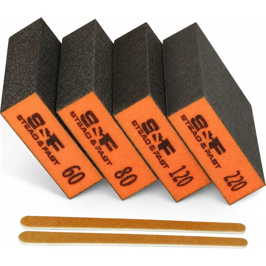 S&F STEAD & FAST Sanding Sponge 60 80 120 220 Grit 4 Pcs with 2 Emery Board