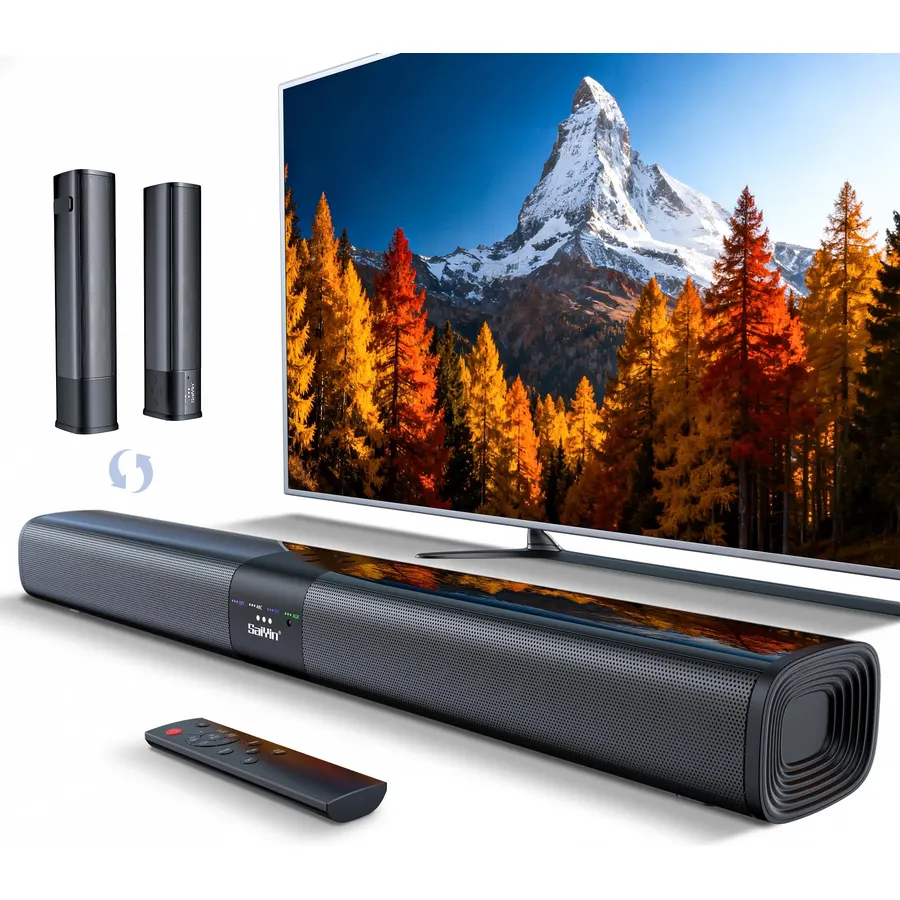 Saiyin Sound Bar for Smart TV with 5.25 Inch Subwoofer, 100W 24 Inch Soundbar for TV, TV Soundbar with Optical, ARC, AUX and Bluetooth 5.3 Inputs, Detachable Surround Sound System for TV