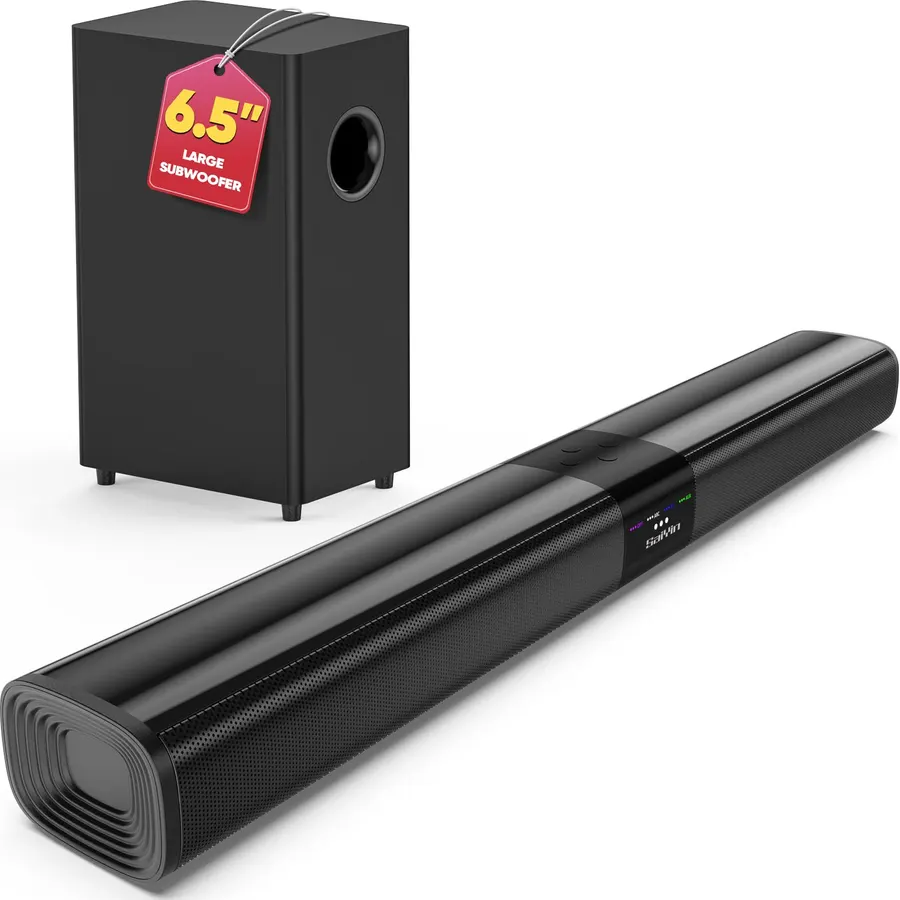 Saiyin Detachable Sound Bar with 6.5" Subwoofer, 10-Level Adjustable Bass