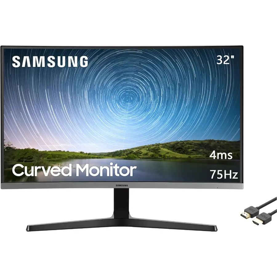 SAMSUNG 32" Class 1500R FHD Curved Monitor, 75Hz, 4ms, Ultra-Slim, AMD FreeSync, 3 Sided Bezel Less Display, HDMI, Black, with MTC HDMI Cable, LC32R500