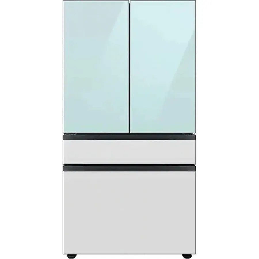 Samsung Bespoke 29 cu ft. 4-Door French Door Smart Refrigerator with Beverage Center in Morning Blue/White Glass, Standard Depth RF29BB86004M