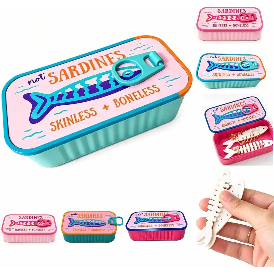 Sardines Jewelry Box Organizer, with Fish Bone Chain Organizer
