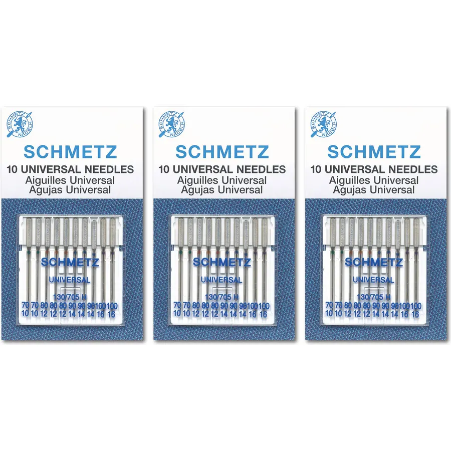 SCHMETZ Universal Sewing Machine Needles - Size 80/12, 10 Needle Card, Pack of 3