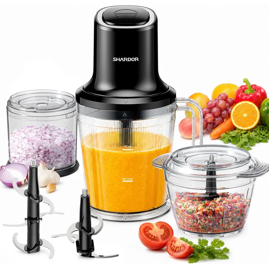 SHARDOR 3-in-1 Small Food Processor/Blender, 400W Powerful Food Chopper with 6-Cup Jar, 4-Cup Processor Bowl & 2-Cup Chopper Bowl, for Food Prep, Smoothies and Milkshakes