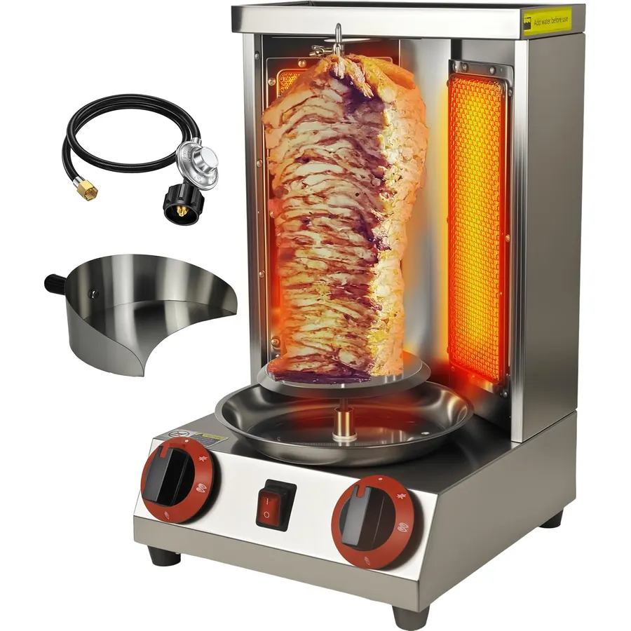 Shawarma Grill Machine Oven Rotisserie Kebab Turkey Machine, Infrared Burner trompo para tacos al pastor，Automatic Rotation,Up to 750°F/400℃,Vertical Skewers, Stainless Steel 110V