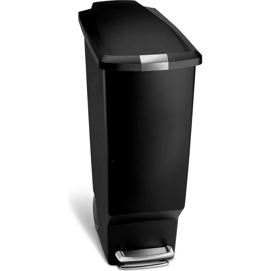 simplehuman 40 Liter / 10.6 Gallon Slim Kitchen Step Trash Can With Secure Slide Lock, Black Plastic