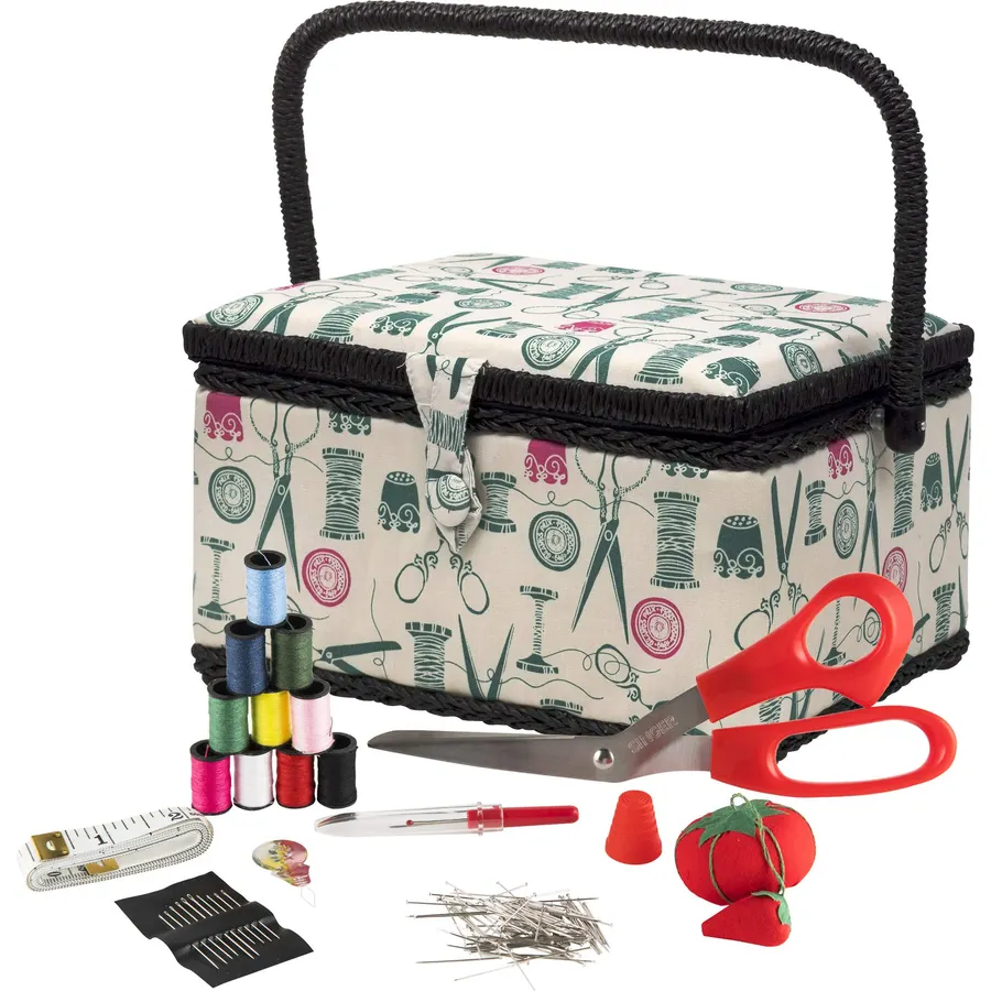 SINGER Large Sewing Basket Kit, Vintage Spools, Notions Pack, 127 Count