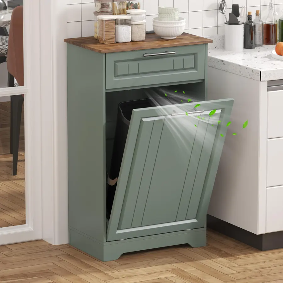 13 Gallon Tilt Out Trash Can Cabinet, Fluted Garbage Can Cabinet