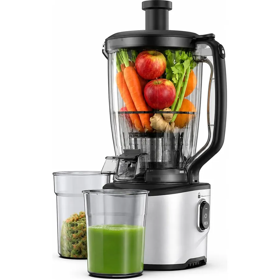 KITCHTREE Masticating Juicer Attachment for KitchenAid Stand Mixer, 4.2" Large Feed Chute Fit Whole Vegetables & Fruits, Slow Cold Press Juicing, Includes 2 * 28oz capacity cups