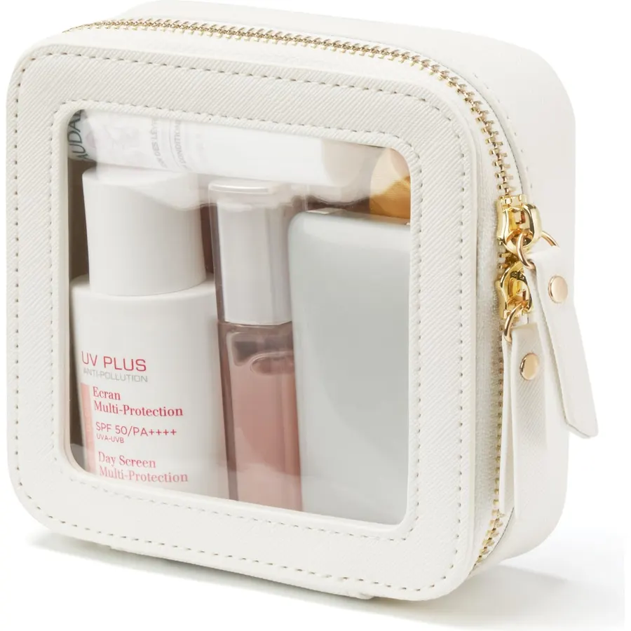 Small Clear Makeup Bag for Purse, Travel Cosmetic Case, White, Mini
