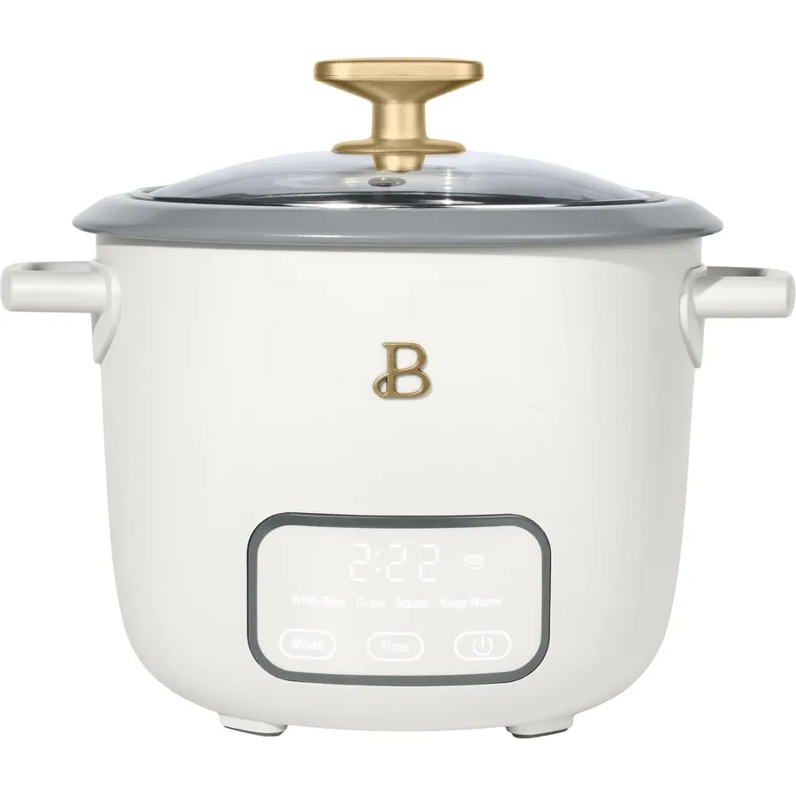 Small Digital Rice Cooker 6 Cup - Programmable Rice Maker with Glass Lid, Cute Mini Glass Rice Cooker & Food Steamer, Non Toxic Ceramic Inner Pot for Brown Rice (White Icing)