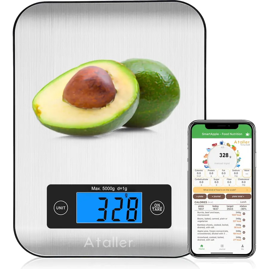 Smart Food Scales, 1g Resolution Max 5kg 11Ibs, Stainless Steel