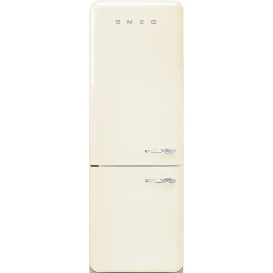 Smeg FAB38 Retro Style Refrigerator with Bottom Freezer – Made in Italy – Multiflow Cooling – LED Lighting – Glossy Finish – 3 Adjustable Glass Shelves - Cream